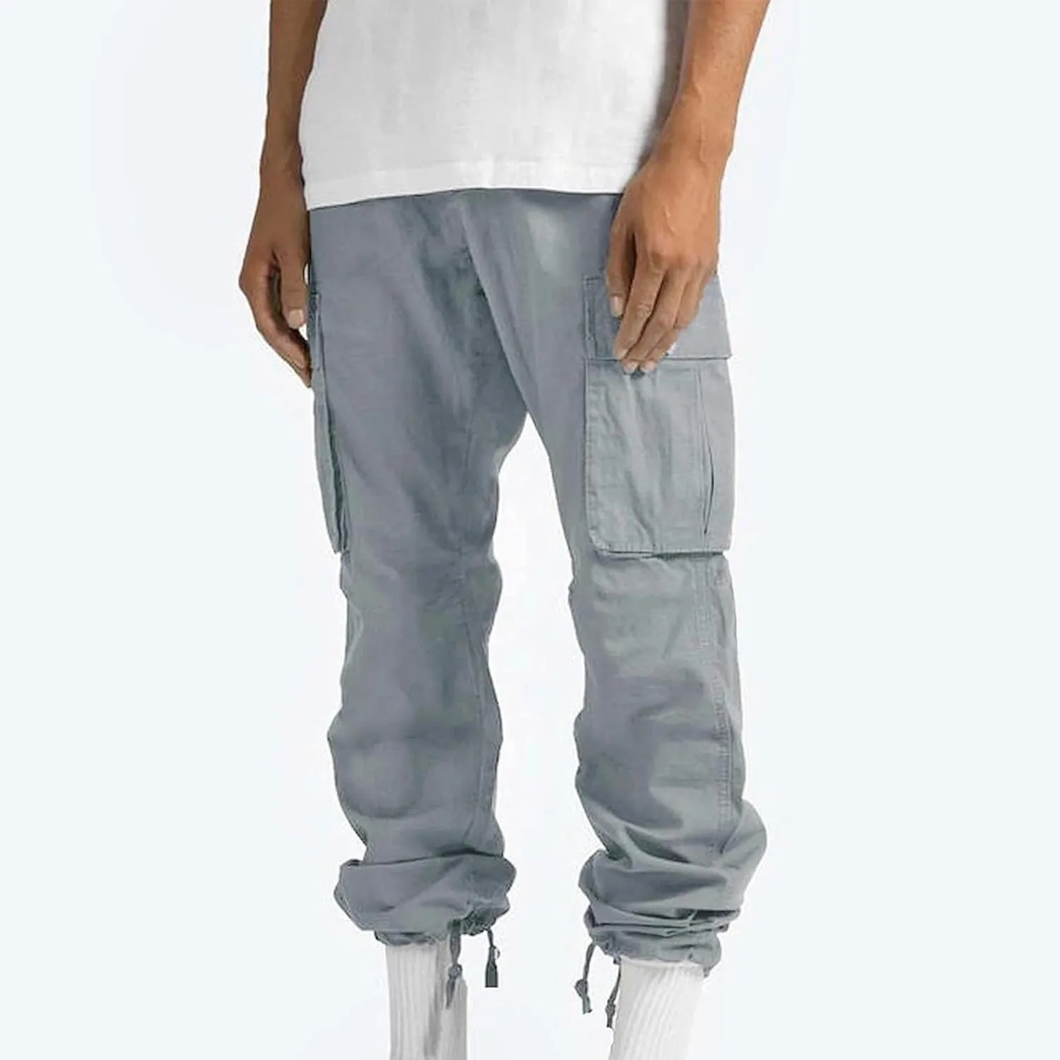 Cargo Sweatpants for Men Fleece Lined Cargos Casual Loose Fit Warm Winter Joggers Straight Leg Cargo Pants with Pocket