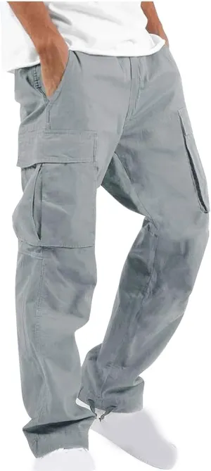 Cargo Sweatpants for Men Fleece Lined Cargos Casual Loose Fit Warm Winter Joggers Straight Leg Cargo Pants with Pocket