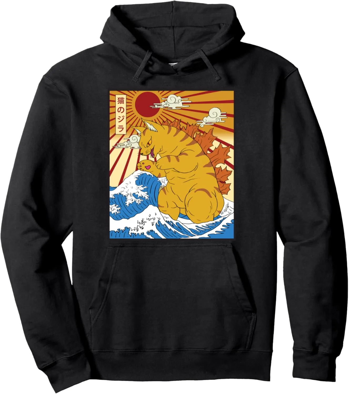 Catzilla Cat Japanese Anime Kawaii Funny Graphic Tees Men Pullover Hoodie
