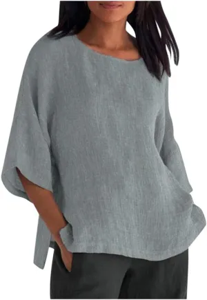Ceboyel Cotton Linen Tops for Women 3/4 Sleeve Crewneck Tunic Blouses Dressy Causal Gauze Shirts Ladies Summer Clothing 2025