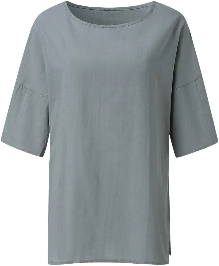 Ceboyel Cotton Linen Tops for Women 3/4 Sleeve Crewneck Tunic Blouses Dressy Causal Gauze Shirts Ladies Summer Clothing 2025