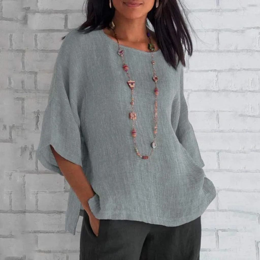 Ceboyel Cotton Linen Tops for Women 3/4 Sleeve Crewneck Tunic Blouses Dressy Causal Gauze Shirts Ladies Summer Clothing 2025