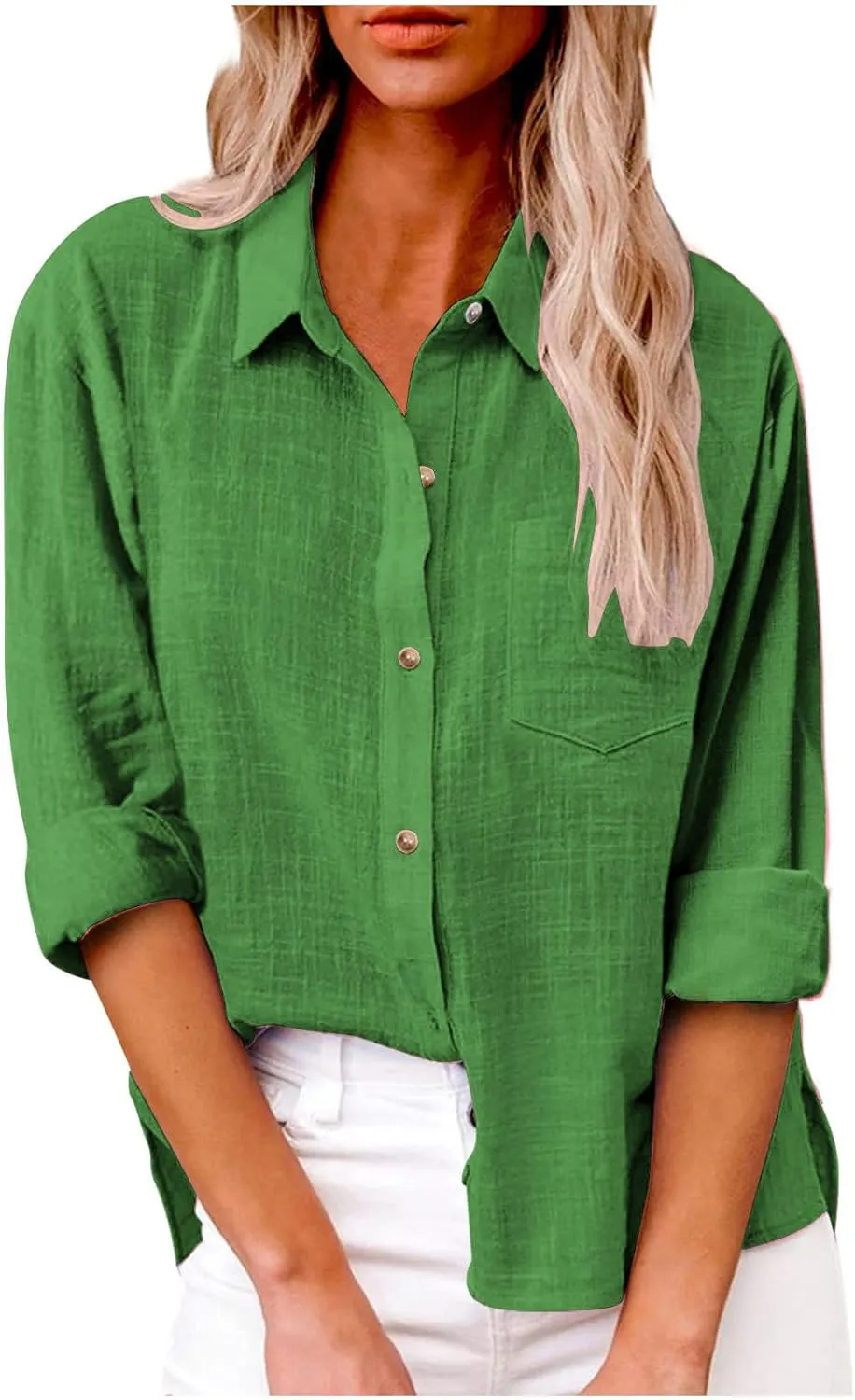Ceboyel Women Cotton Linen Summer Tops Button Down Shirts Dressy Causal Long Sleeve Gauze Blouses Trendy Boho Clothes 2024
