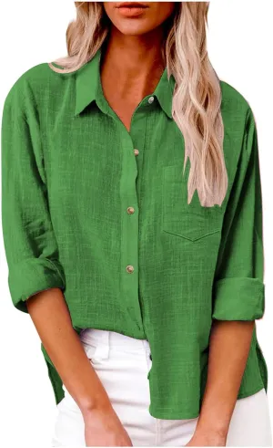 Ceboyel Women Cotton Linen Summer Tops Button Down Shirts Dressy Causal Long Sleeve Gauze Blouses Trendy Boho Clothes 2024