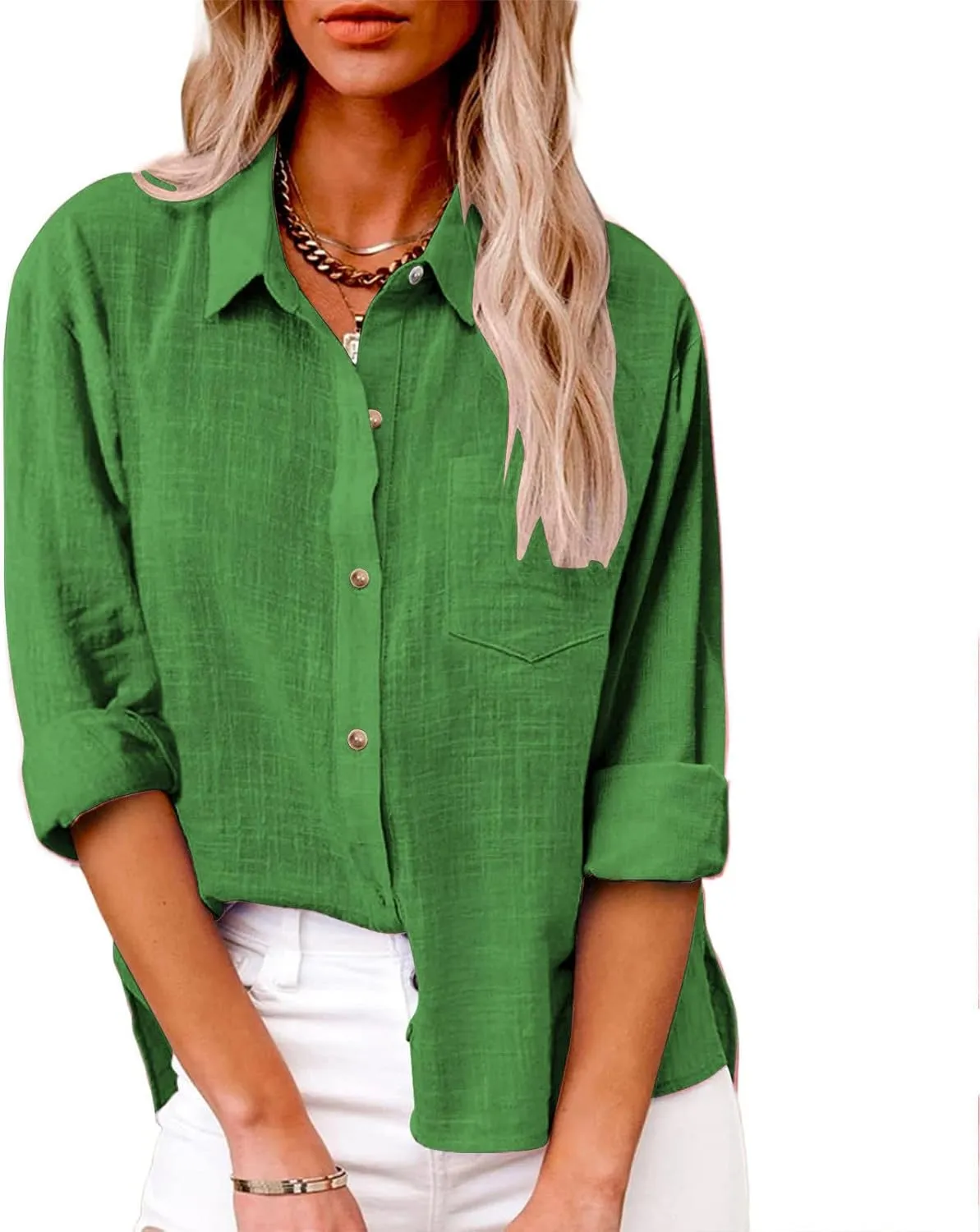 Ceboyel Women Cotton Linen Summer Tops Button Down Shirts Dressy Causal Long Sleeve Gauze Blouses Trendy Boho Clothes 2024