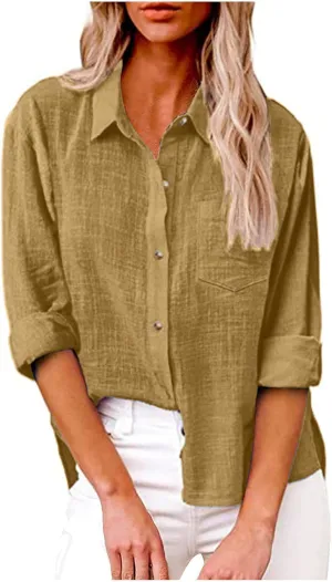 Ceboyel Women Long Sleeve Linen Shirts 2024 Button Down Summer Tops Cotton Gauze Trendy Blouse Dressy Causal Work Clothes