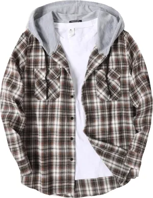 COOFANDY Men's Plaid Hoodie Flannel Shirt Jacket Long Sleeve Casual Fashion Button Shirts