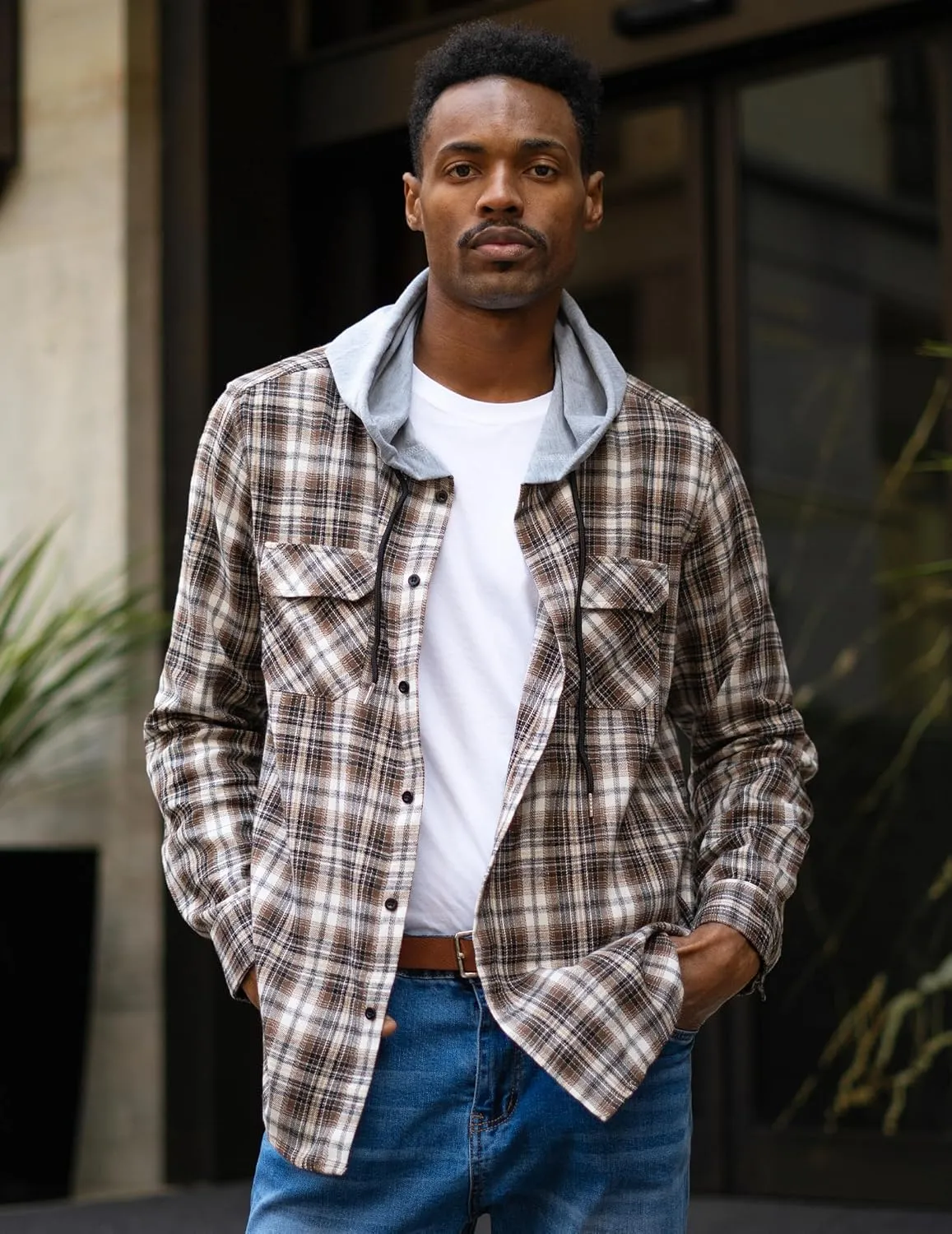 COOFANDY Men's Plaid Hoodie Flannel Shirt Jacket Long Sleeve Casual Fashion Button Shirts