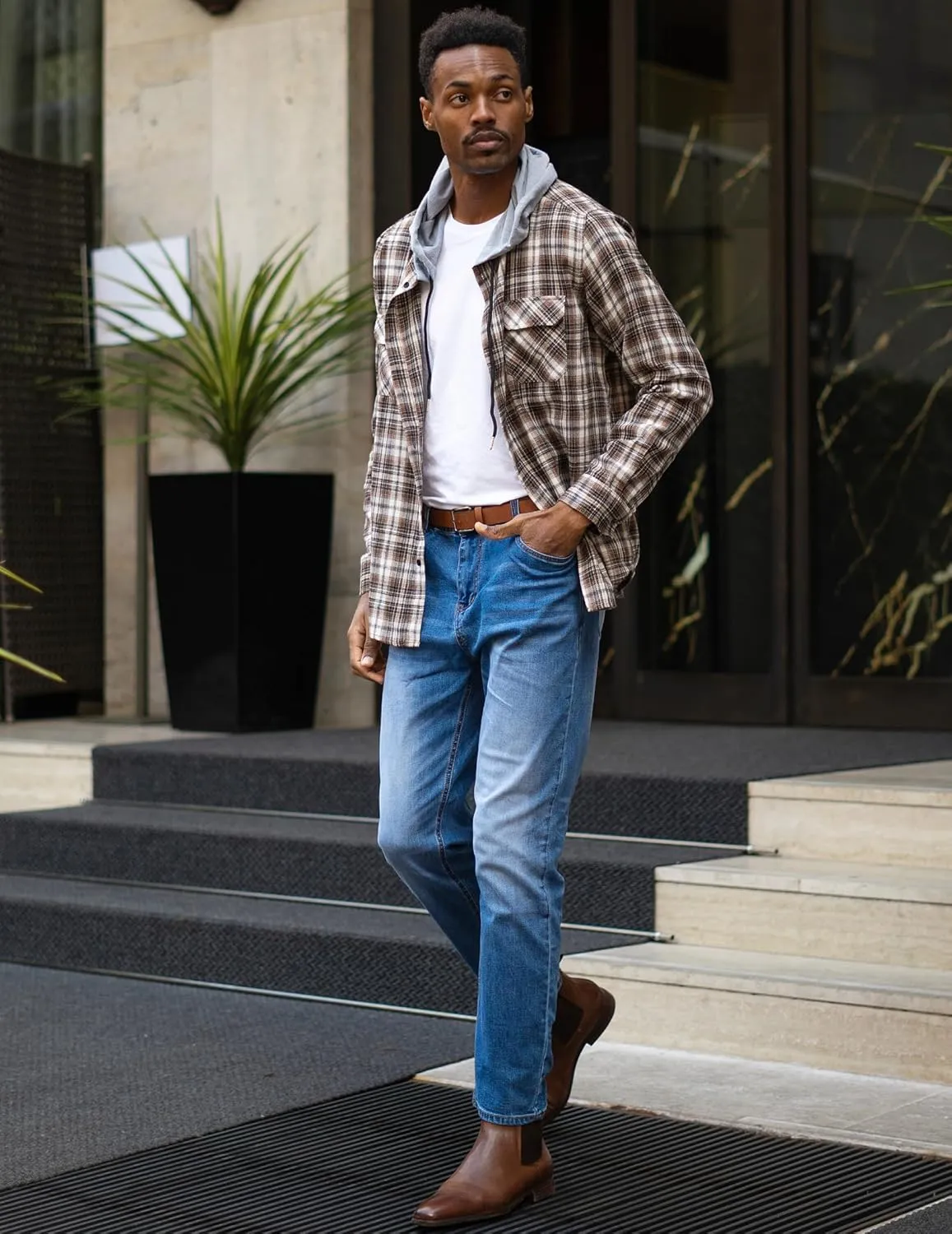 COOFANDY Men's Plaid Hoodie Flannel Shirt Jacket Long Sleeve Casual Fashion Button Shirts