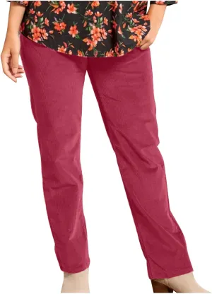 Corduroy Pants for Women Elastic High Waist Pull On Straight Leg Slacks Casual Spring Fall Trousers with Pockets