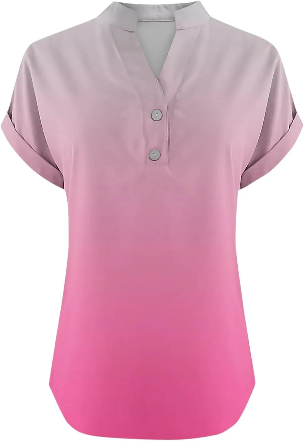 Cotton Linen Shirts for Women Gradient Tops Loose Fit Crewneck Button V Neck Daily Tshirts Summer Shirts Cute Blouse
