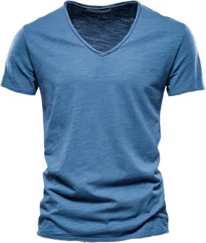 Cotton Shirts for Men Summer V Neck Short Sleeve Soft Tee Tops Plus Size Comfort Loose Fit Athletic Gym Casual Tshirt