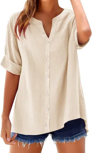 Cotton Shirts for Women Color Sleeve Collar Casual Women's Shirt 2025 Summer Fashion Cotton Linen Shirt Top Blouses