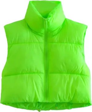 Cropped Puffer Vest for Women Lightweight Full Zip Sleeveless Warm Padded Coat Fall Gilet Jacket 2023 Puffy Outerwear