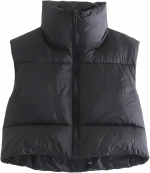 Cropped Puffer Vest for Women Lightweight Full Zip Sleeveless Warm Padded Coat Fall Gilet Jacket 2023 Puffy Outerwear