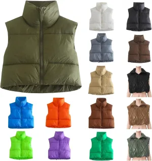 Cropped Puffer Vest for Women Lightweight Full Zip Sleeveless Warm Padded Coat Fall Gilet Jacket 2023 Puffy Outerwear
