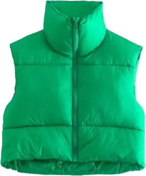 Cropped Puffer Vest for Women Lightweight Full Zip Sleeveless Warm Padded Coat Fall Gilet Jacket 2023 Puffy Outerwear