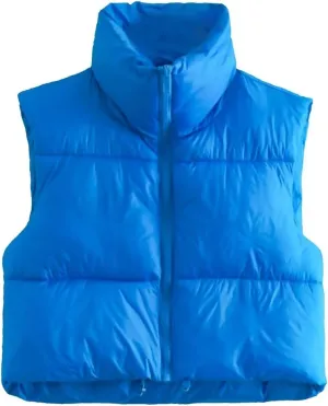 Cropped Puffer Vest for Women Lightweight Full Zip Sleeveless Warm Padded Coat Fall Gilet Jacket 2023 Puffy Outerwear