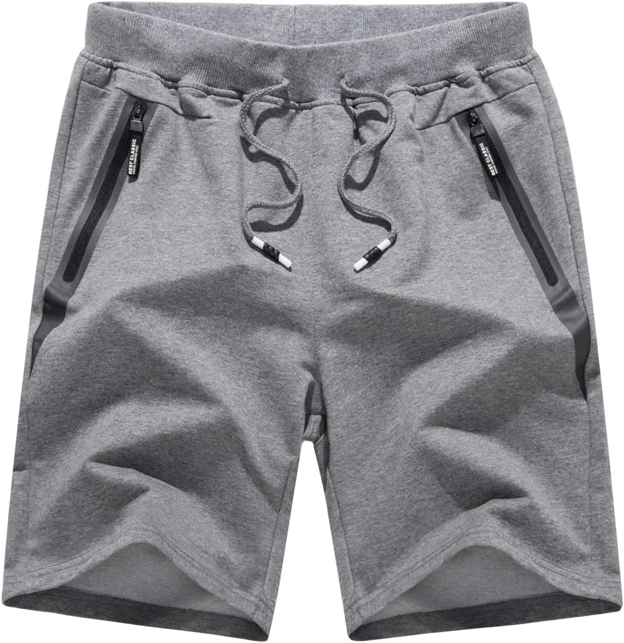 CRYSULLY Mens Athletic Gym Shorts Cotton Jogger Running Workout Jersey Zipper Pocket Sweat Shorts