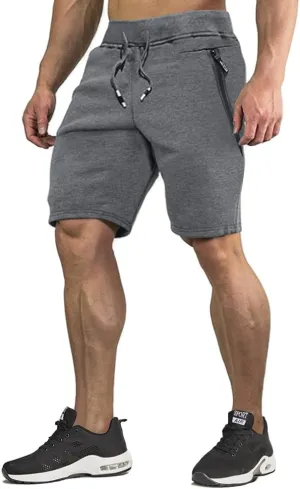 CRYSULLY Mens Athletic Gym Shorts Cotton Jogger Running Workout Jersey Zipper Pocket Sweat Shorts