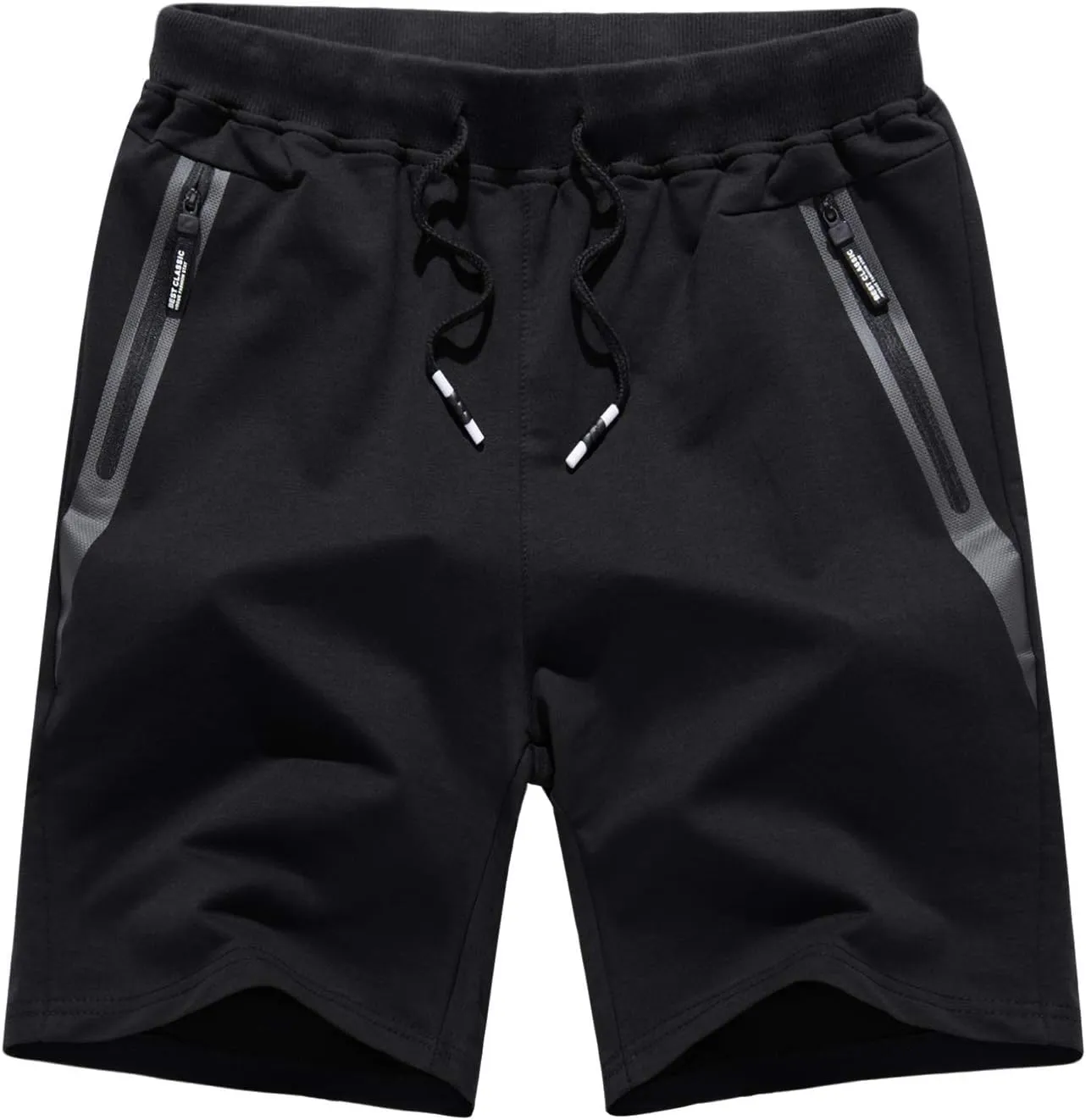 CRYSULLY Mens Athletic Gym Shorts Cotton Jogger Running Workout Jersey Zipper Pocket Sweat Shorts