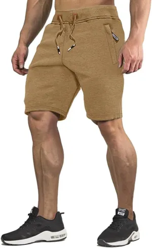 CRYSULLY Mens Athletic Gym Shorts Cotton Jogger Running Workout Jersey Zipper Pocket Sweat Shorts