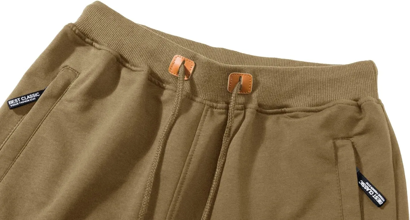 CRYSULLY Mens Athletic Gym Shorts Cotton Jogger Running Workout Jersey Zipper Pocket Sweat Shorts