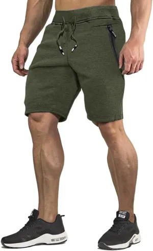 CRYSULLY Mens Athletic Gym Shorts Cotton Jogger Running Workout Jersey Zipper Pocket Sweat Shorts