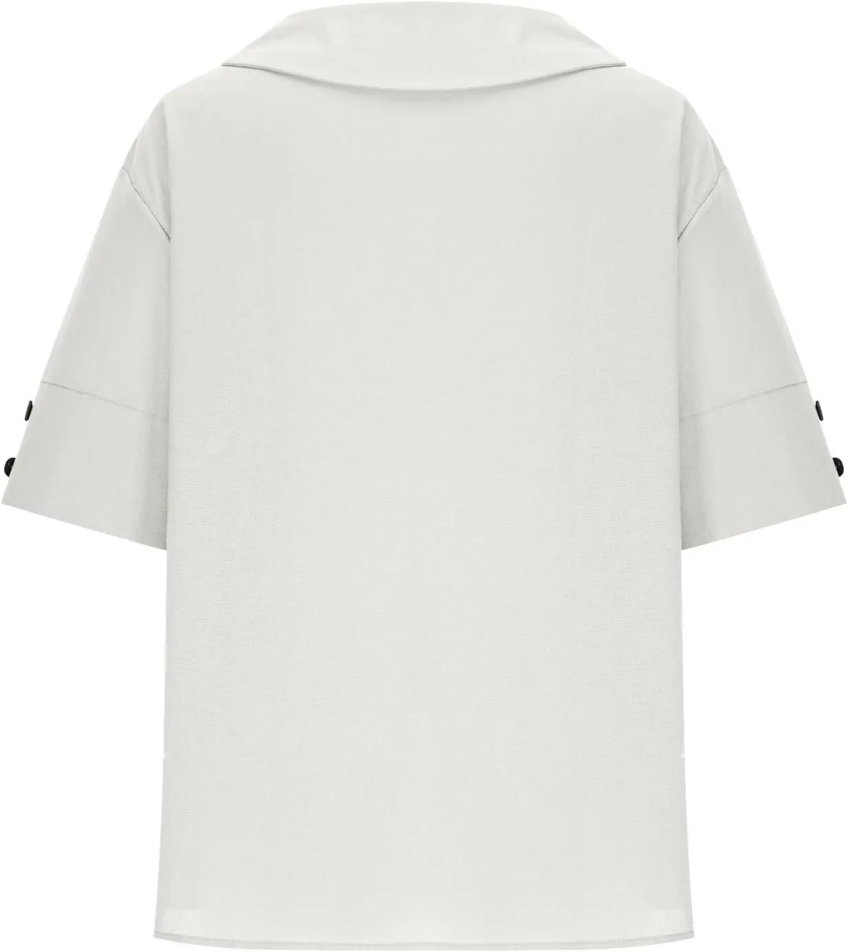 Cute Sailor Collar Cotton Linen T-Shirt Women Button Trim Short Sleeve Casual Tee Tops Summer Lightweight Loose Fit Work Tees