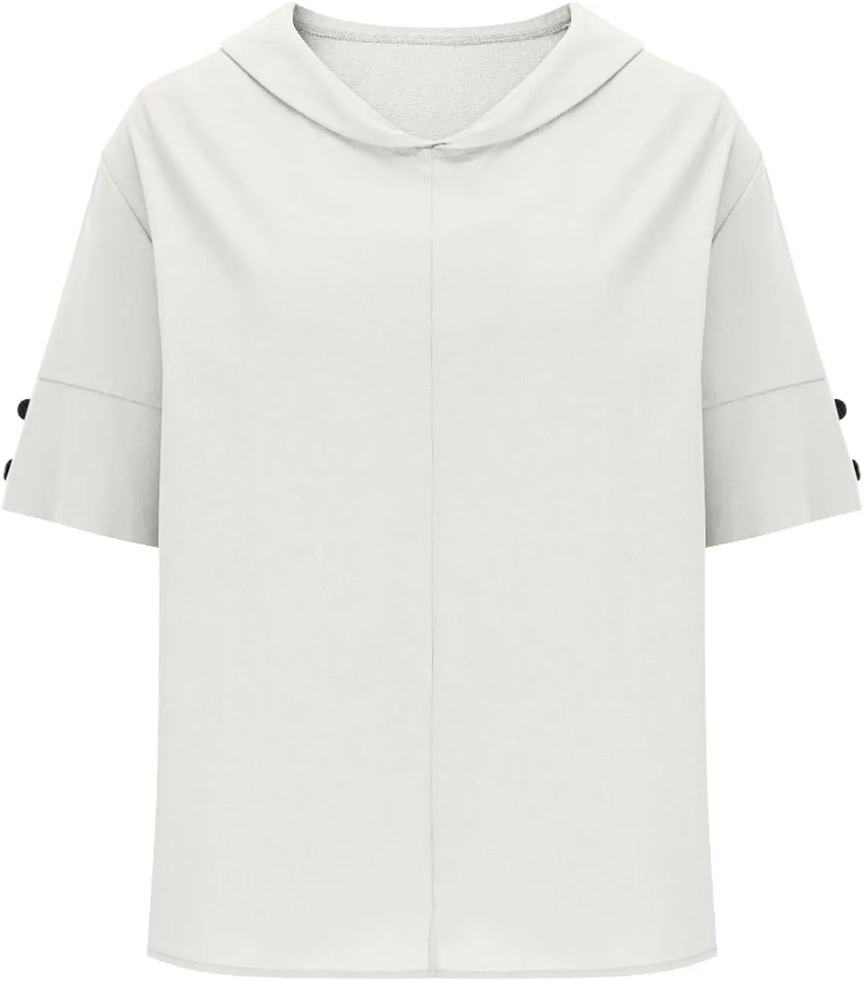 Cute Sailor Collar Cotton Linen T-Shirt Women Button Trim Short Sleeve Casual Tee Tops Summer Lightweight Loose Fit Work Tees