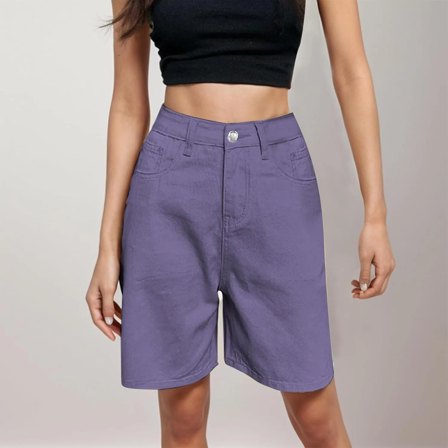 Denim Bermuda Shorts for Women Y2k High Rise Knee Length Jean Shorts Summer Loose Fit Straight Leg Zip Lounge Shorts