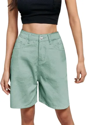 Denim Bermuda Shorts for Women Y2k High Rise Knee Length Jean Shorts Summer Loose Fit Straight Leg Zip Lounge Shorts