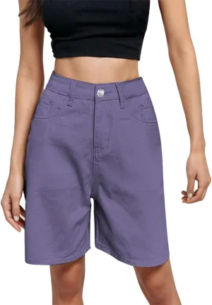 Denim Bermuda Shorts for Women Y2k High Rise Knee Length Jean Shorts Summer Loose Fit Straight Leg Zip Lounge Shorts