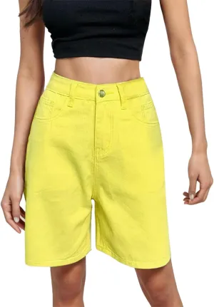 Denim Bermuda Shorts for Women Y2k High Rise Knee Length Jean Shorts Summer Loose Fit Straight Leg Zip Lounge Shorts