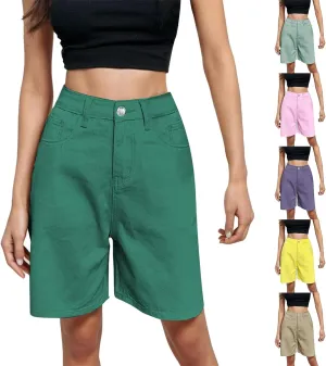 Denim Bermuda Shorts for Women Y2k High Rise Knee Length Jean Shorts Summer Loose Fit Straight Leg Zip Lounge Shorts