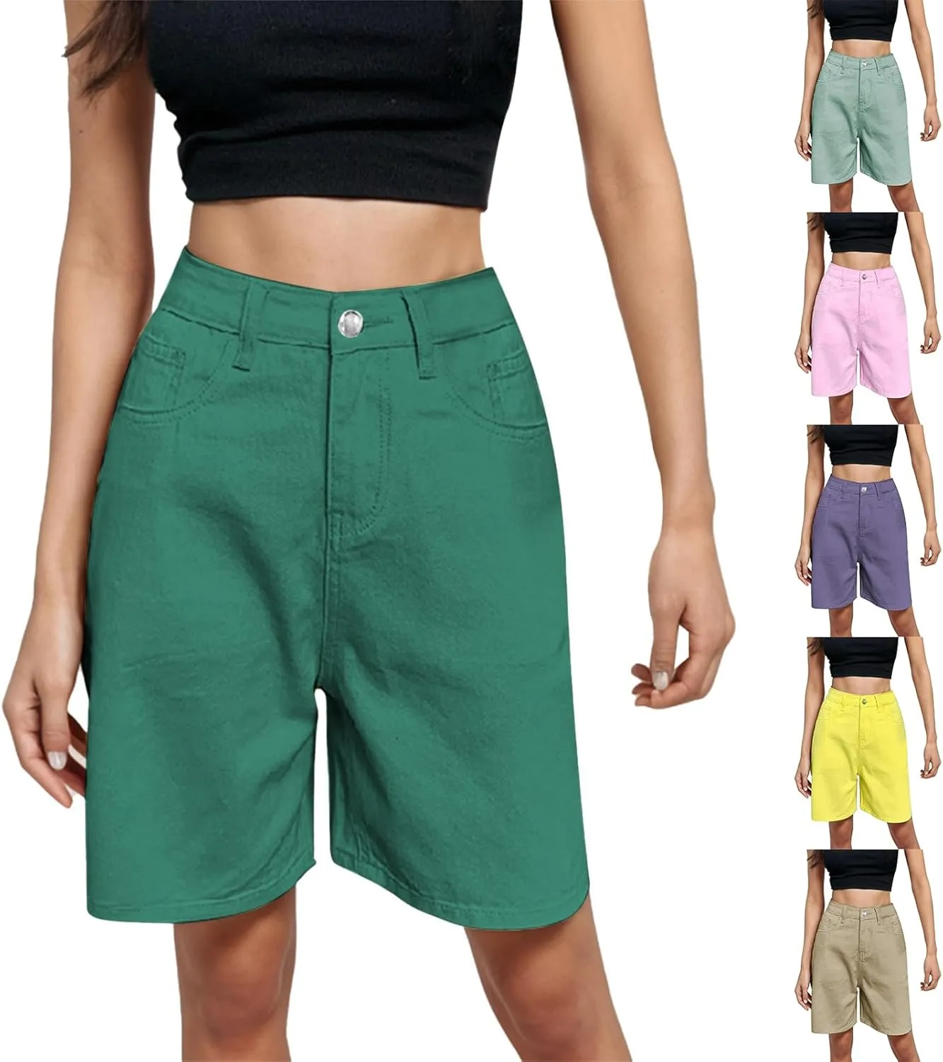 Denim Bermuda Shorts for Women Y2k High Rise Knee Length Jean Shorts Summer Loose Fit Straight Leg Zip Lounge Shorts
