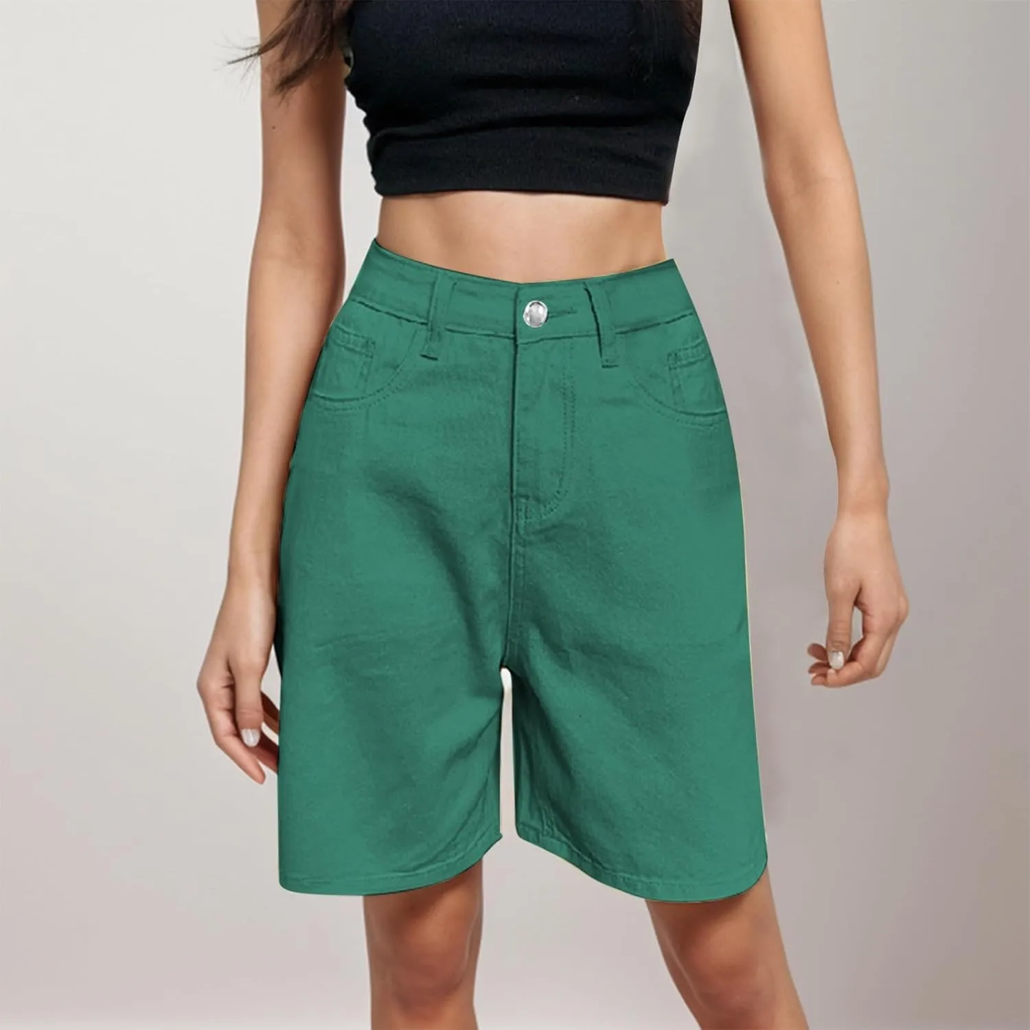 Denim Bermuda Shorts for Women Y2k High Rise Knee Length Jean Shorts Summer Loose Fit Straight Leg Zip Lounge Shorts