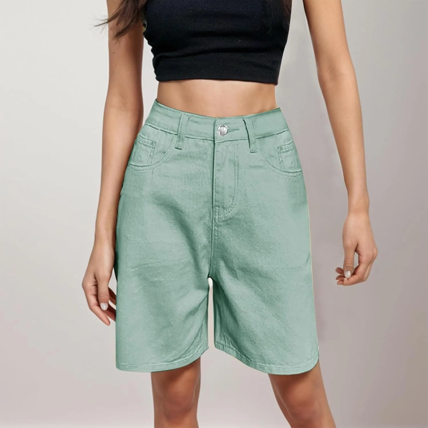 Denim Bermuda Shorts for Women Y2k High Rise Knee Length Jean Shorts Summer Loose Fit Straight Leg Zip Lounge Shorts