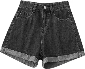 Denim Shorts Women High Waisted Stretchy Button Up A Line Baggy Jeans Shorts Plus Size Wide Leg Classic Hot Jorts for Women