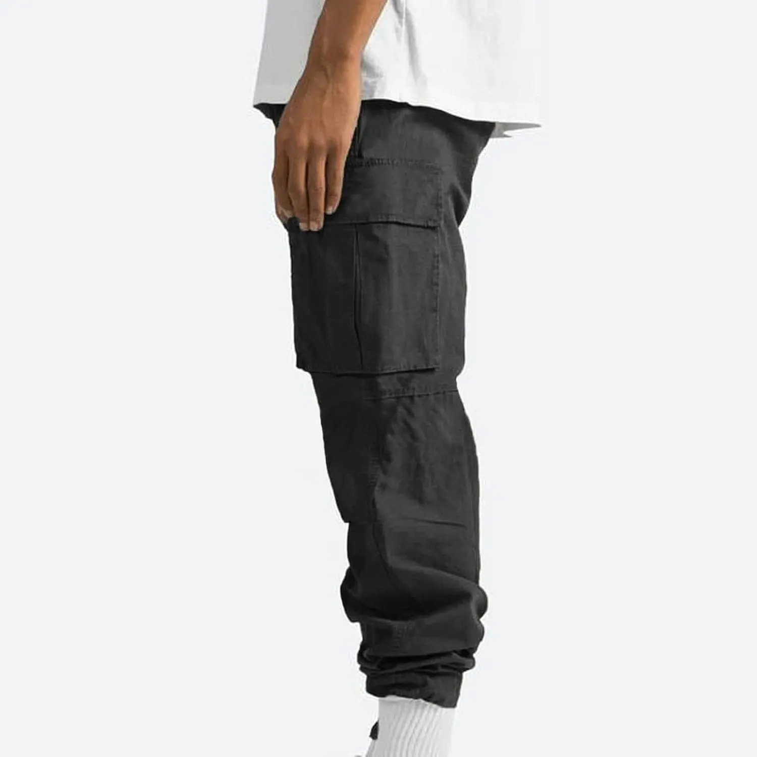 Dgoopd Cargo Pants for Men Baggy Straight Leg Joggers Drawstring Bottom Hiking Pants Workout Tactical Pants with Pockets
