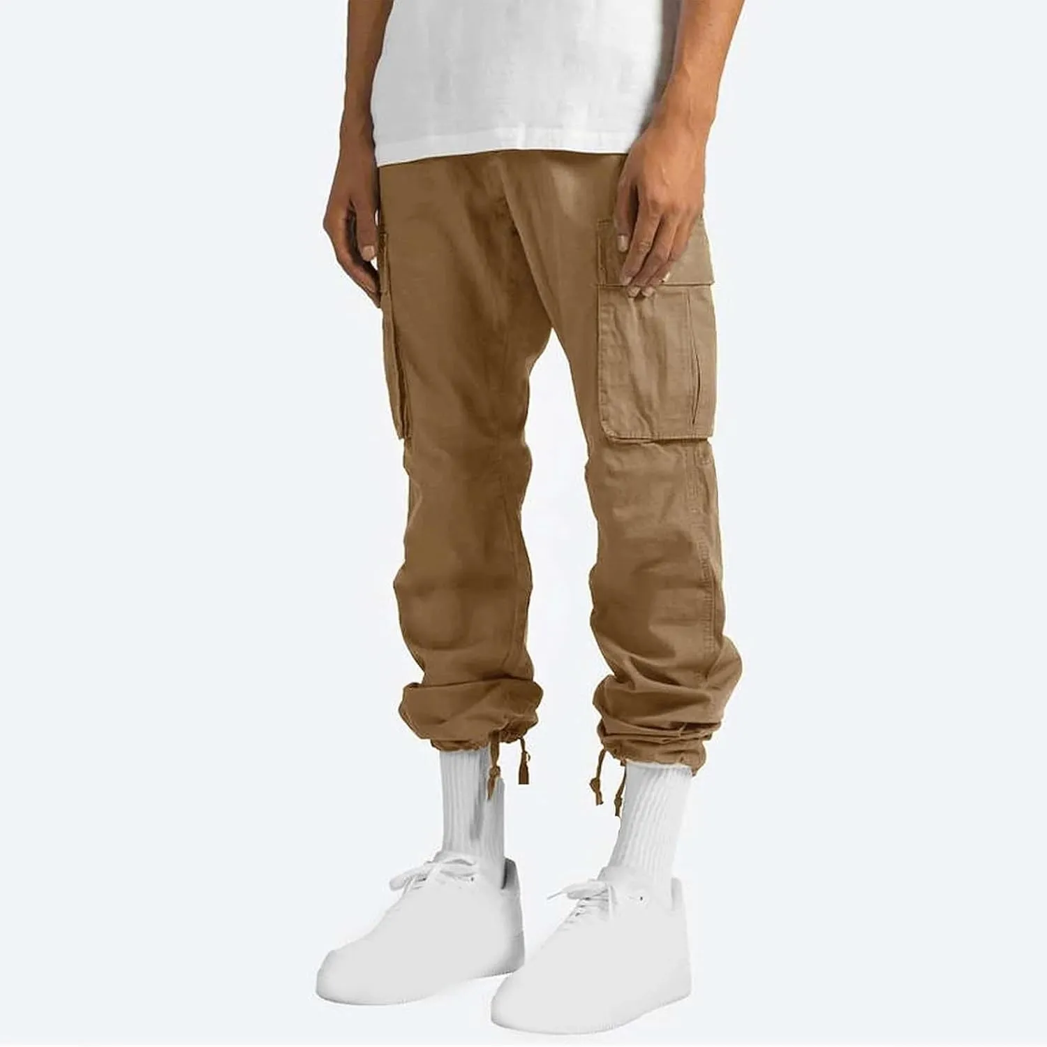 Dgoopd Cargo Pants for Men Baggy Straight Leg Joggers Drawstring Bottom Hiking Pants Workout Tactical Pants with Pockets