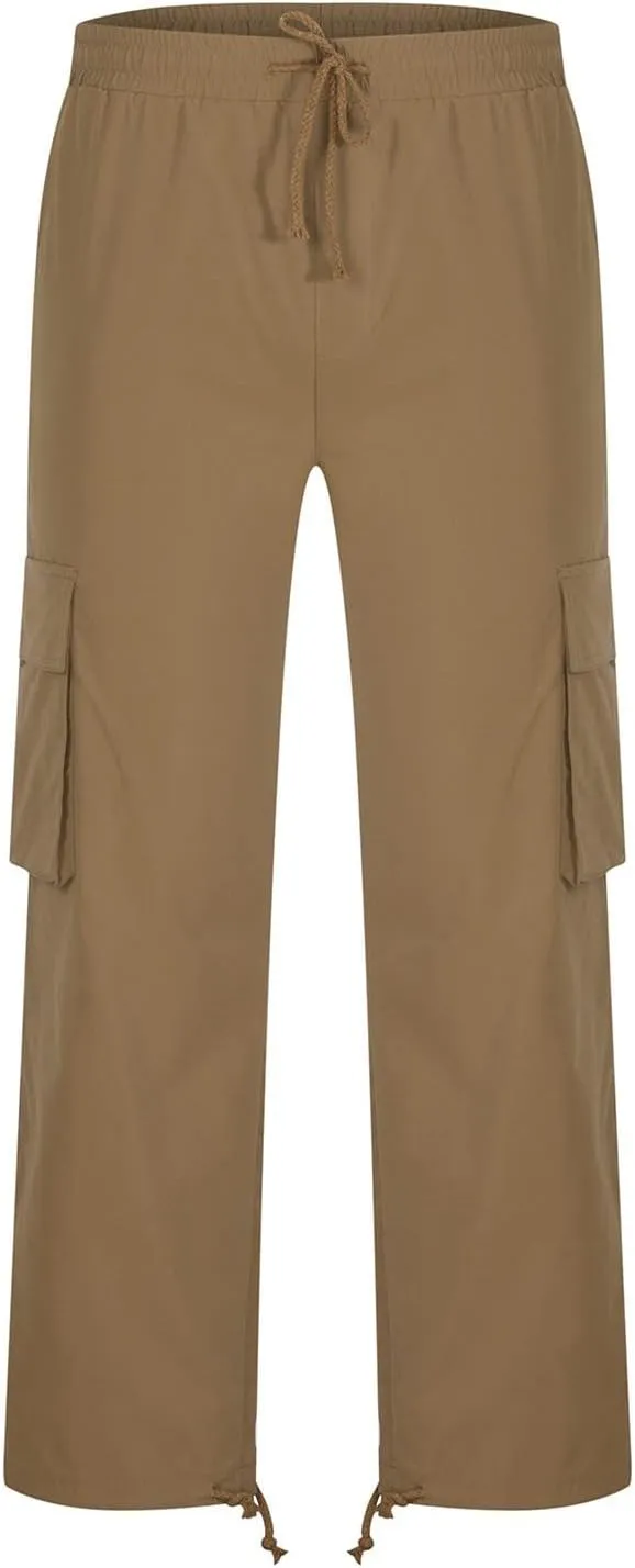 Dgoopd Cargo Pants for Men Baggy Straight Leg Joggers Drawstring Bottom Hiking Pants Workout Tactical Pants with Pockets