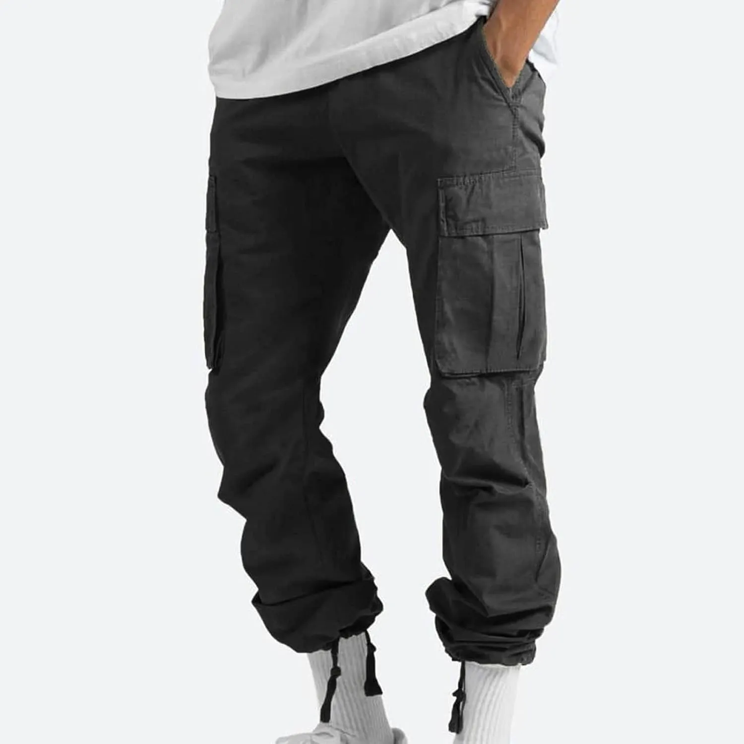Dgoopd Cargo Pants for Men Baggy Straight Leg Joggers Drawstring Bottom Hiking Pants Workout Tactical Pants with Pockets