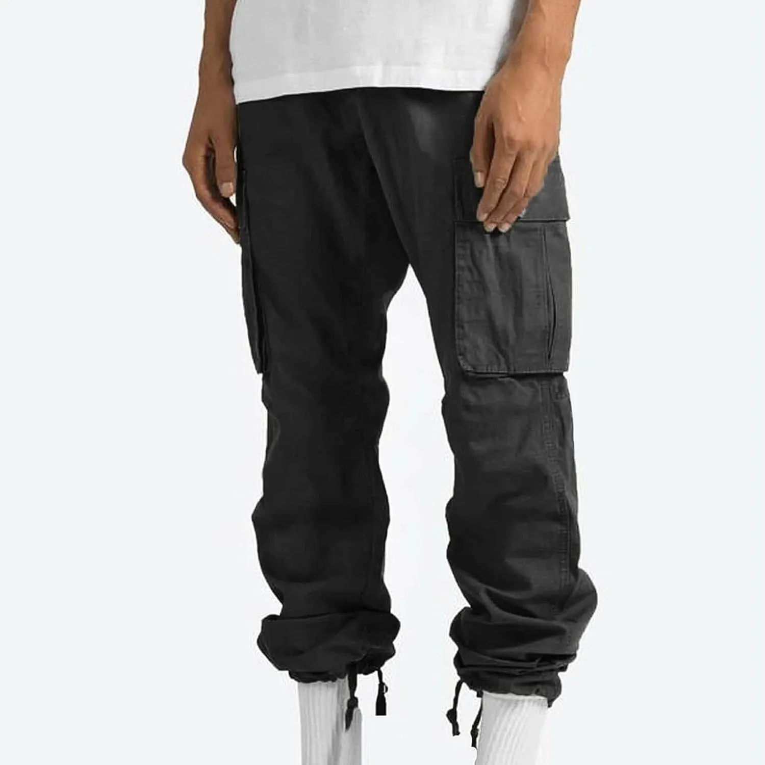 Dgoopd Cargo Pants for Men Baggy Straight Leg Joggers Drawstring Bottom Hiking Pants Workout Tactical Pants with Pockets