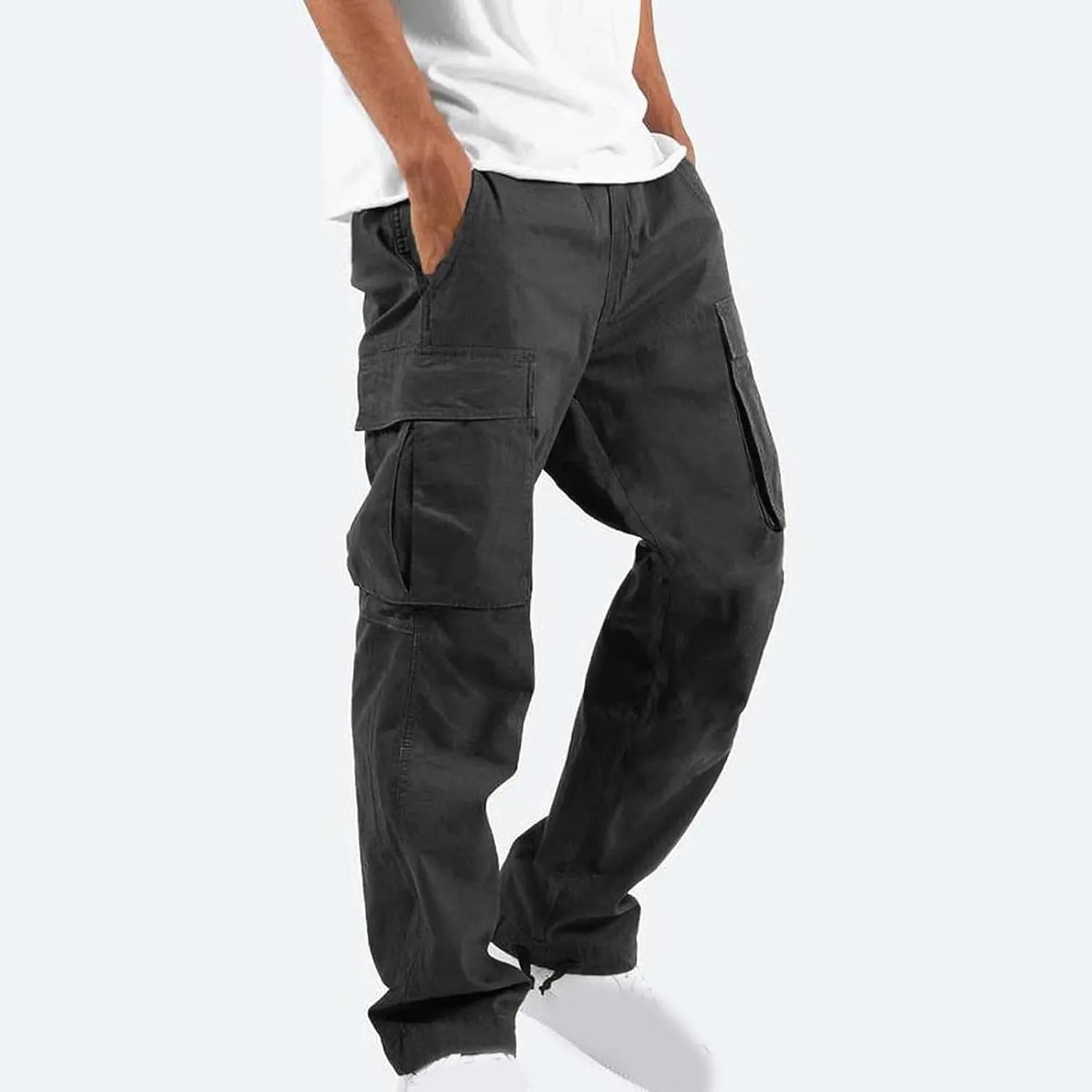 Dgoopd Cargo Pants for Men Baggy Straight Leg Joggers Drawstring Bottom Hiking Pants Workout Tactical Pants with Pockets