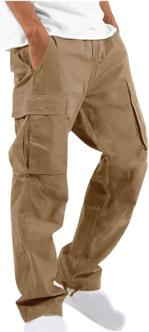 Dgoopd Cargo Pants for Men Baggy Straight Leg Joggers Drawstring Bottom Hiking Pants Workout Tactical Pants with Pockets