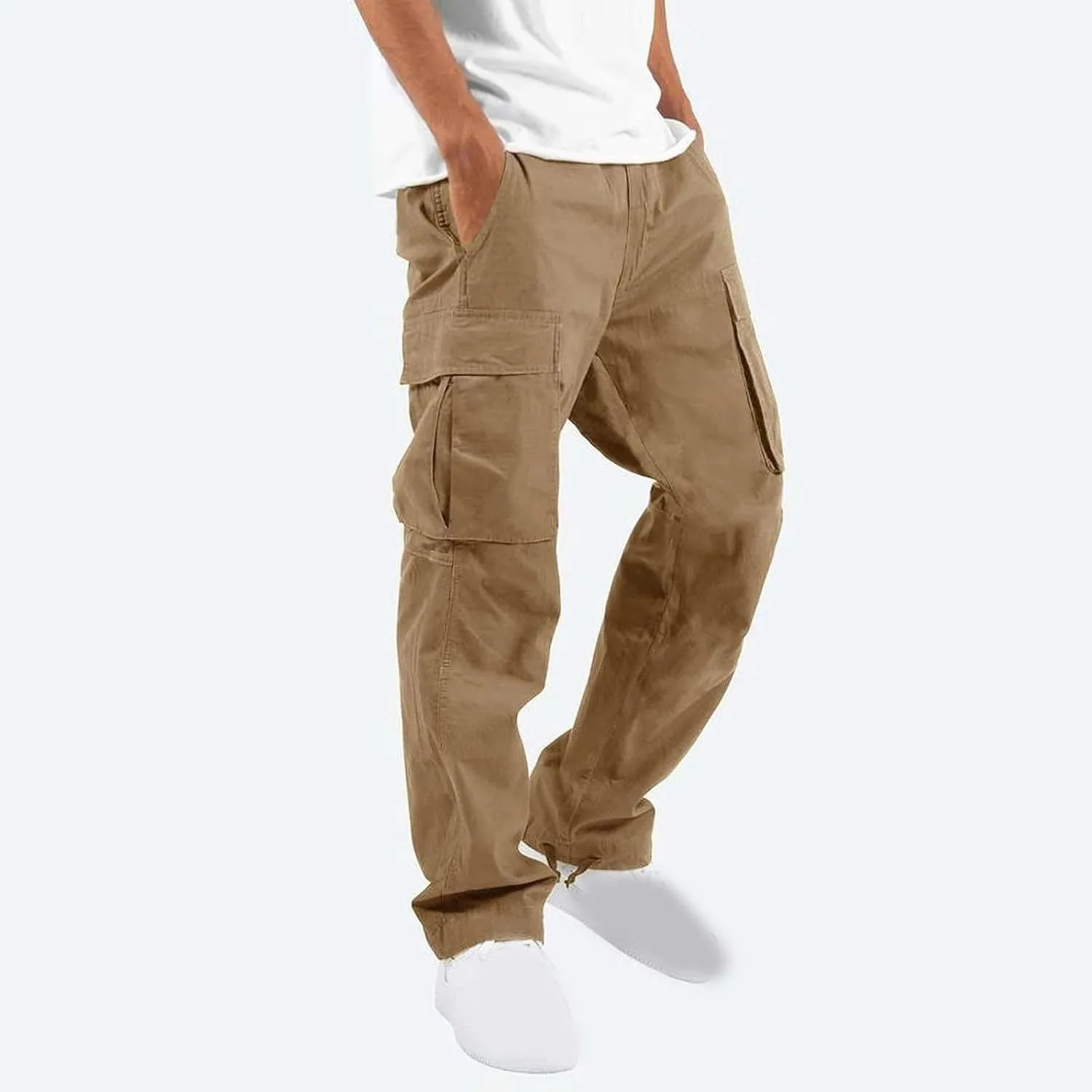 Dgoopd Cargo Pants for Men Baggy Straight Leg Joggers Drawstring Bottom Hiking Pants Workout Tactical Pants with Pockets