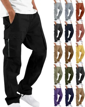 Dgoopd Cargo Pants for Men Baggy Straight Leg Joggers Drawstring Bottom Hiking Pants Workout Tactical Pants with Pockets