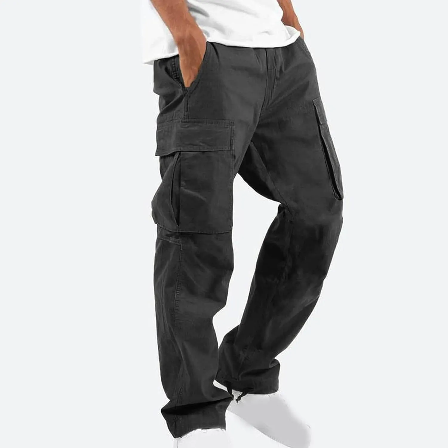 Dgoopd Cargo Pants for Men Baggy Straight Leg Joggers Drawstring Bottom Hiking Pants Workout Tactical Pants with Pockets