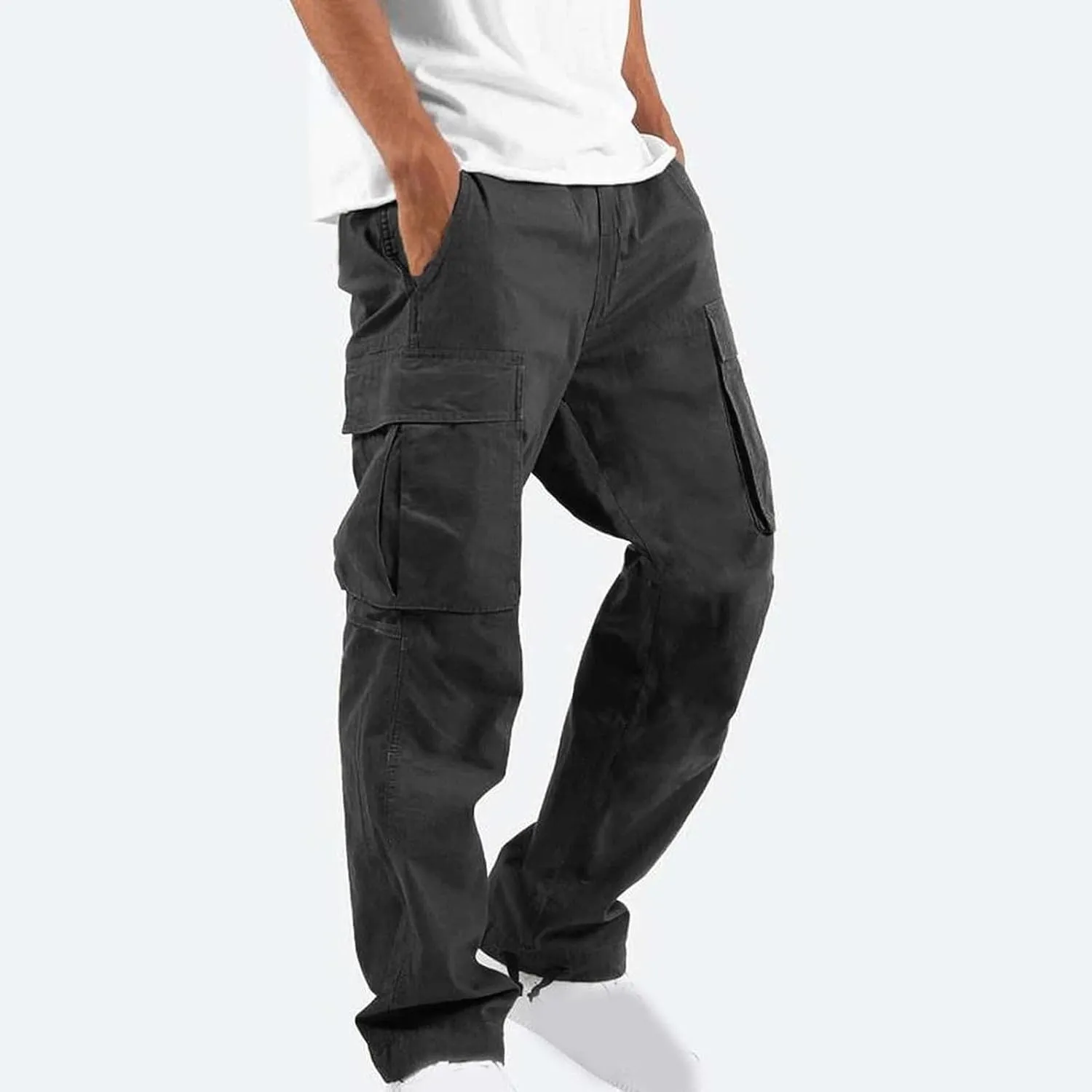 Dgoopd Cargo Pants for Men Baggy Straight Leg Joggers Drawstring Bottom Hiking Pants Workout Tactical Pants with Pockets